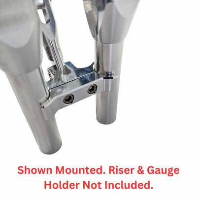 Stainless steel multi-tool with a TC Bros. Pro Series Gauge Relocation Bracket for 1-1/4 Risers and T-Bars on a white background.