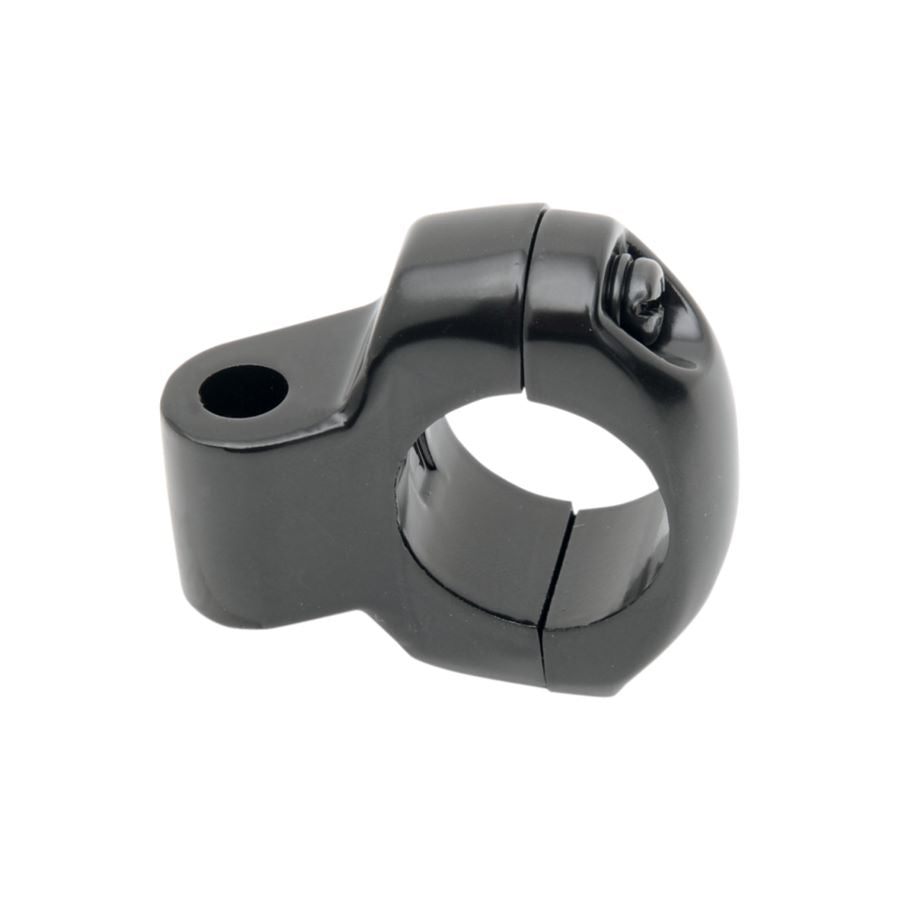 A Drag Specialties Universal 1" Motorcycle Mirror Clamp-on Mount - Black on a white background.