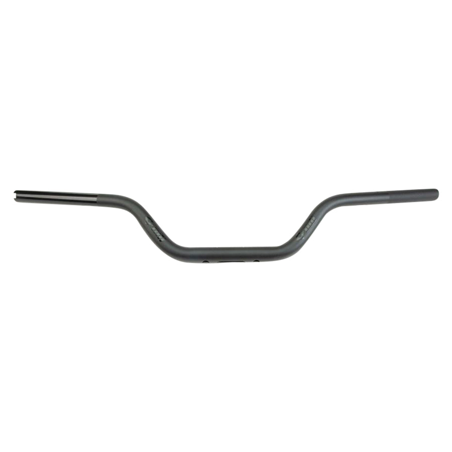 A handlebar technology known for its strength and durability, the ODI 1-1/8" V-Twin Tapered Moto Bars - Black - TBW, features a black handlebar on a white background.