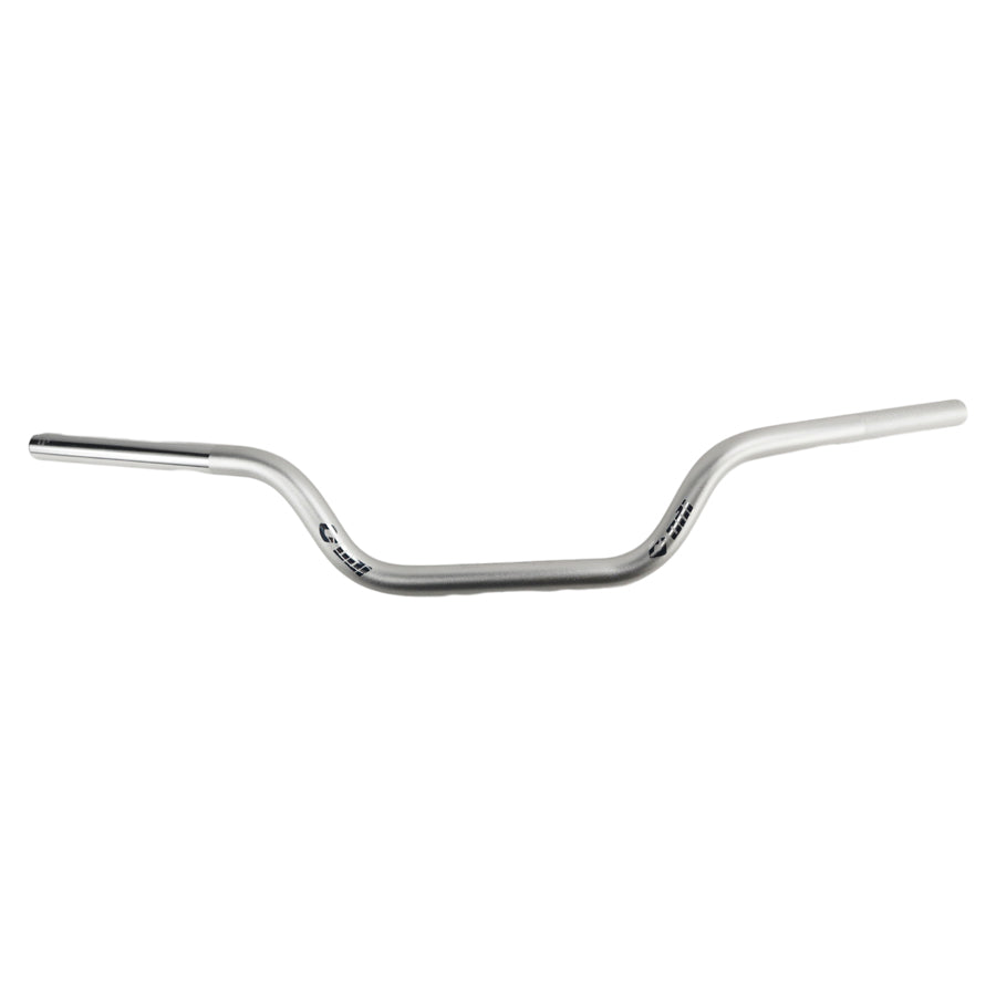 A chrome handlebar, specifically the ODI 1" V-Twin Moto Bars - Silver - TBW, showcased on a white background.