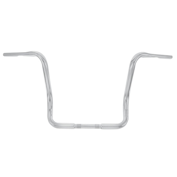A pair of Burly Bagger Ape Hanger Handlebars - 13" - Chrome for Harley Davidson 97-07 FL, V-rod, XL, FXD Models on a white background.