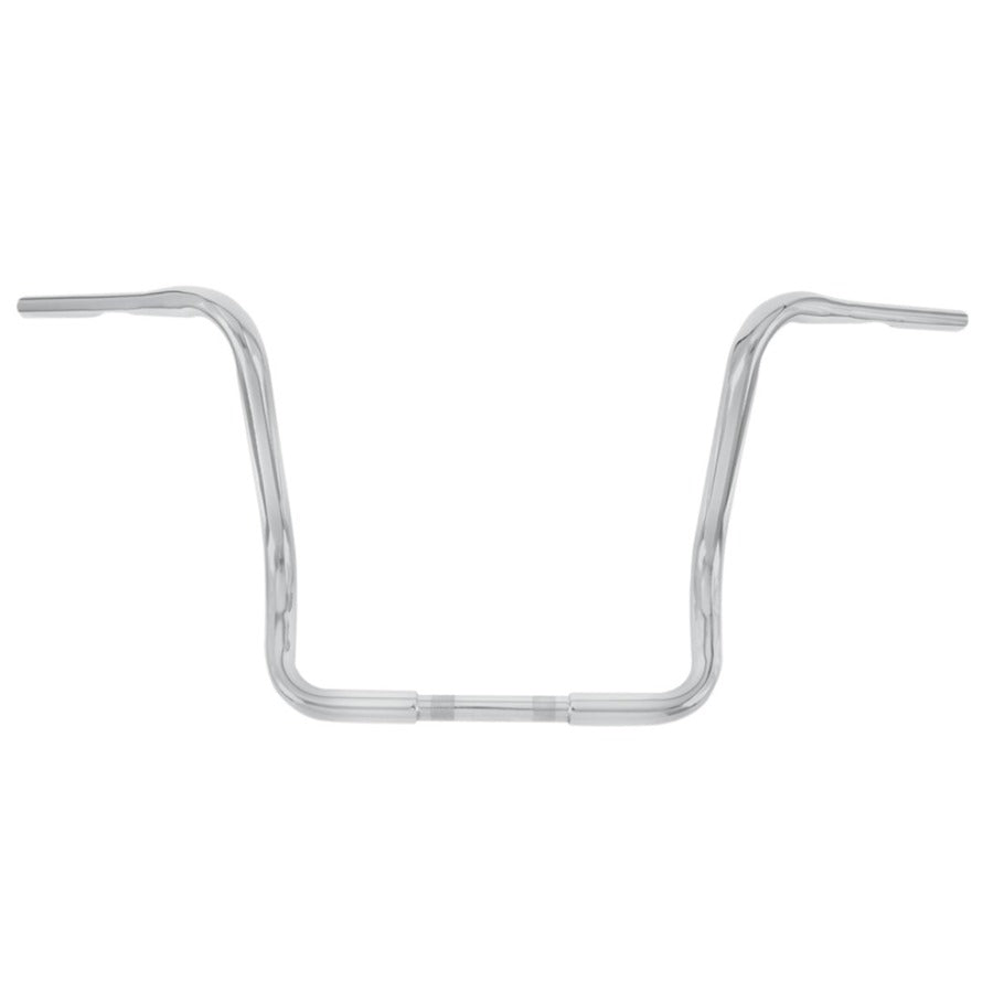 A pair of Burly Bagger Ape Hanger Handlebars - 13" - Chrome for Harley Davidson 97-07 FL, V-rod, XL, FXD Models on a white background.