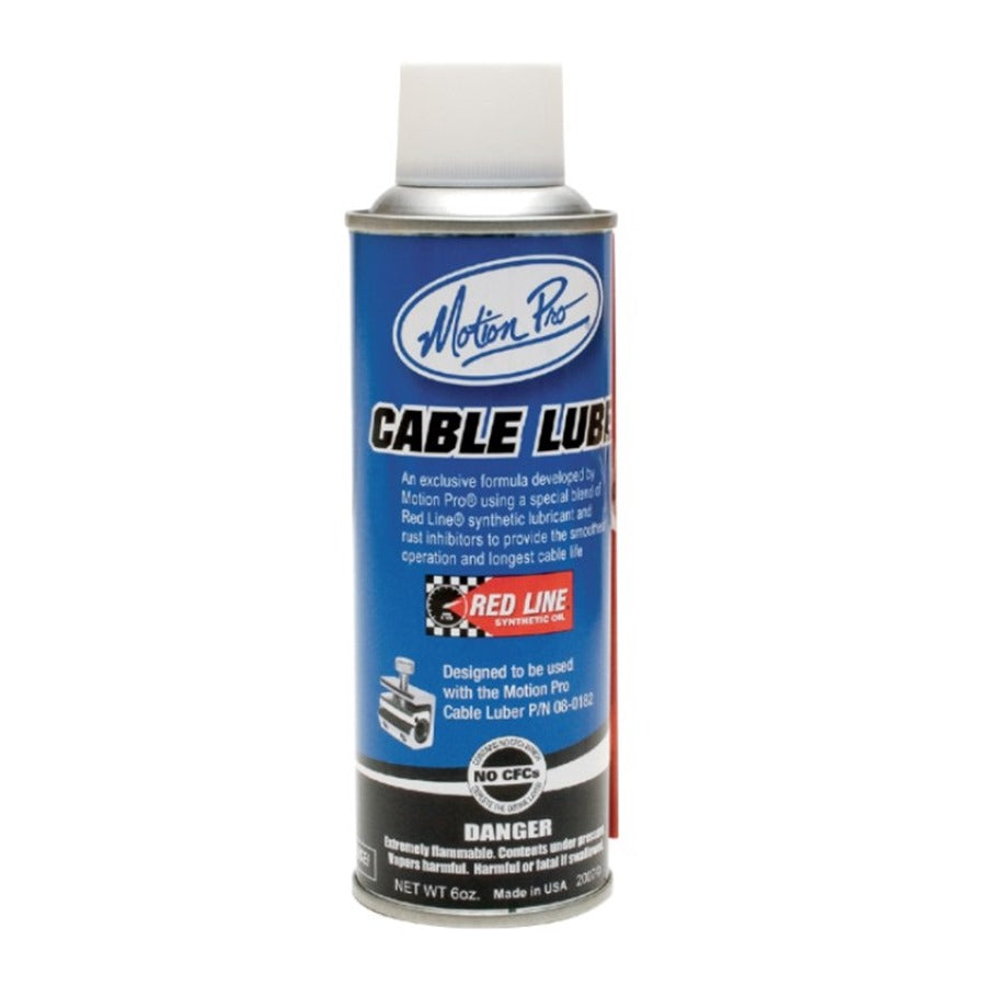 A can of Motion Pro Cable Lube on a white background.