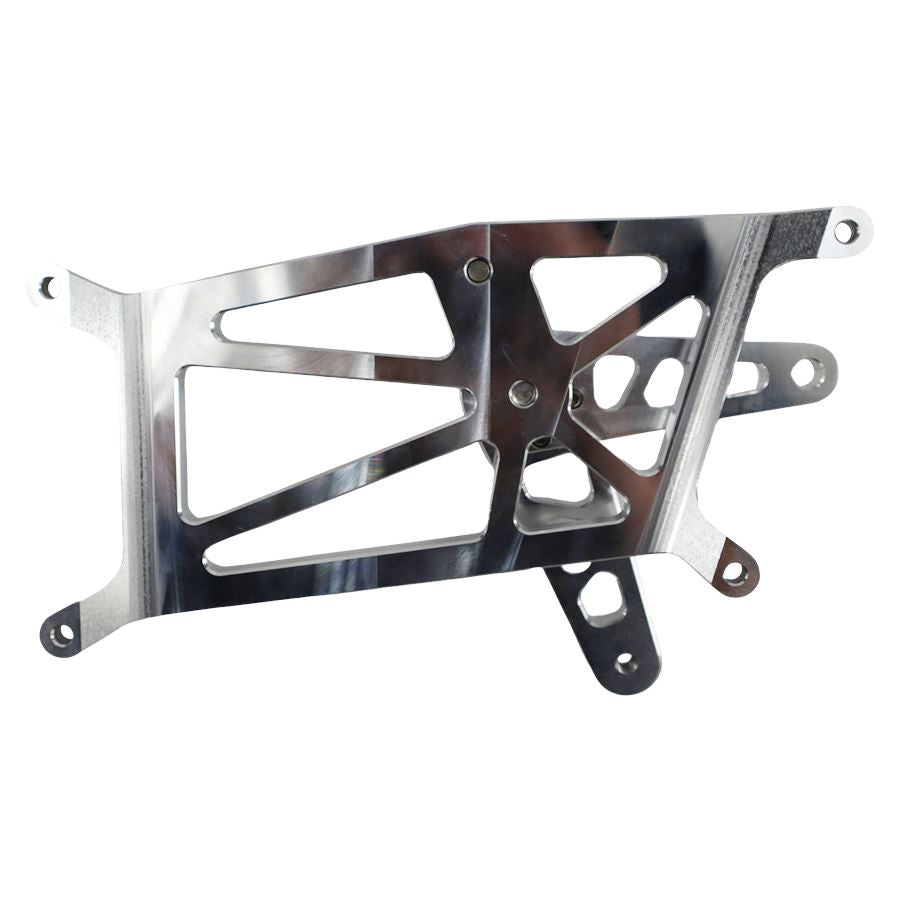 A metal frame for a TC Bros. Pro Series Mid Controls fits 2018-newer M8 Softail Harley Davidson motorcycle with mid controls on a white background.