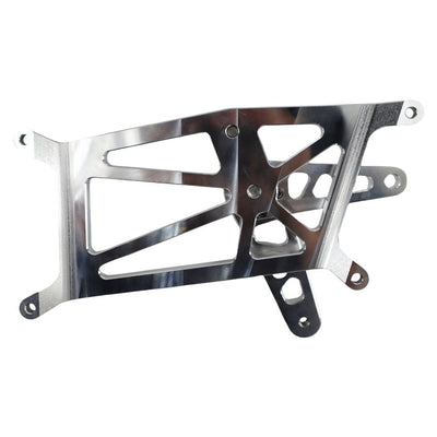 A metal frame for a TC Bros. Pro Series Mid Controls fits 2018-newer M8 Softail Harley Davidson motorcycle with mid controls on a white background.