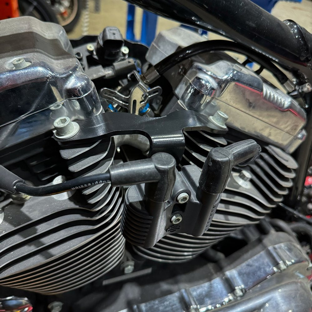 A TC Bros. Coil Relocation Bracket 2007-newer Harley Sportster on a white background.