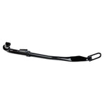 A Black +1" Kickstand by Moto Iron®, designed for a 1999-2005 Dyna 12", is displayed against a white backdrop, highlighting its sleek design similar to high-strength steel exhaust pipes.