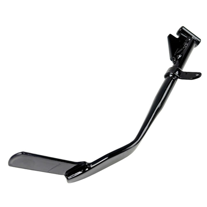 A Moto Iron® black +1" Kickstand 2004-2021 Sportster 9" (Except 21 Sportster S/RH 1250S) for a Harley-Davidson Sportster motorcycle on a white background.