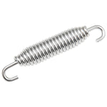 A chrome-finish kickstand spring from Moto Iron®, compatible with 91-up Sportster, 91-up Touring, and 85-06 Softail models (OEM #50005-85A), with silver metal coils and hooks at both ends, sits against a plain white background.