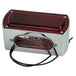 The Moto Iron® Box-Style Chopper Tail Light features a rectangular red lens and chrome die-cast housing, secured by four visible screws, shown against a white background.