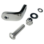 Two TC Bros. Springer Headlight Mounting Brackets with screws, washers, and nuts are shown on a white background. A partial view of a TC Bros. Springer Headlight Mounting Bracket and a motorcycle handlebar mirror appear in the lower right corner.