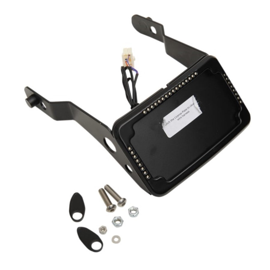 Cycle Visions LP Plate Frame & Mount with Signals - For 2013-2017 FXDB - Black weight sensor module and installation hardware on a white background.