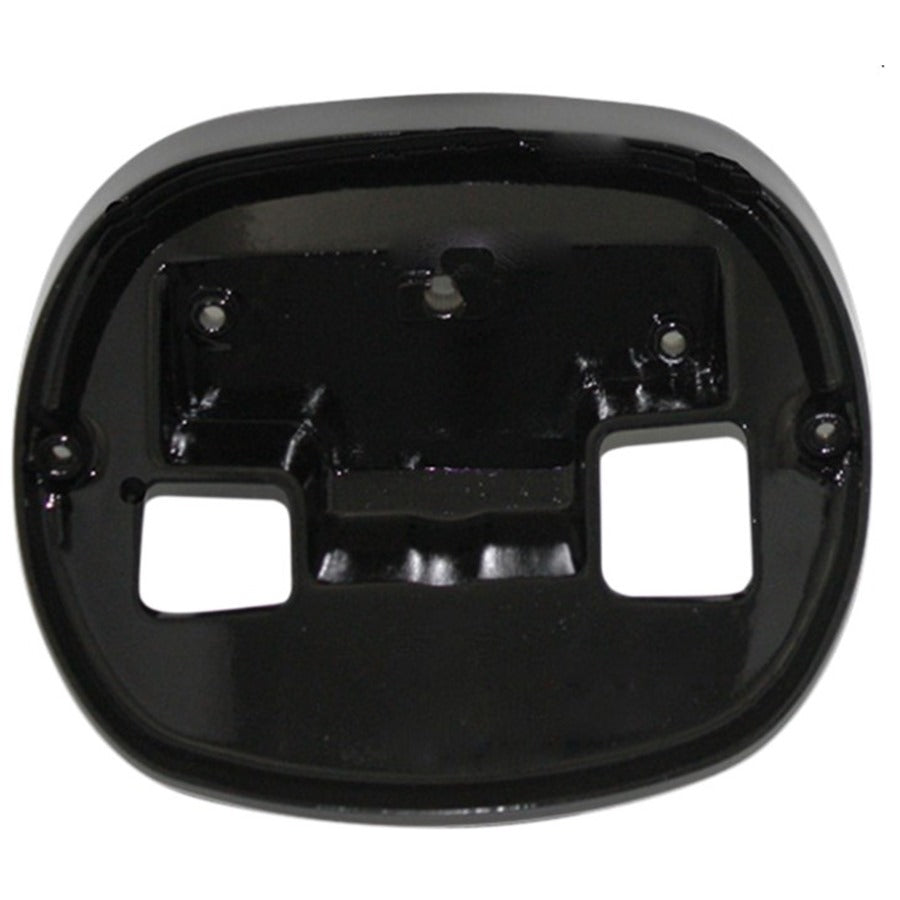 Black plastic Custom Dynamics taillight base plate with two rectangular openings and a mounting bracket for Big Twin Dyna Sportster.