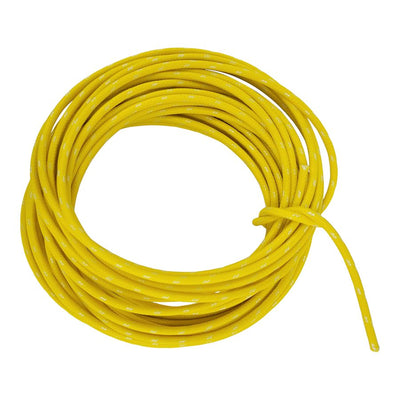 A Moto Iron® Yellow Vintage Cloth Covered Wire 25ft on a white background.