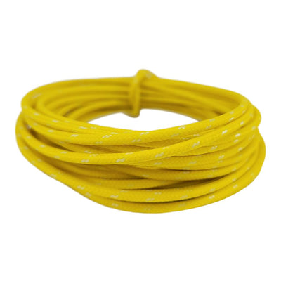 A Moto Iron® Yellow Vintage Cloth Covered Wire 25ft with a white stripe on it.