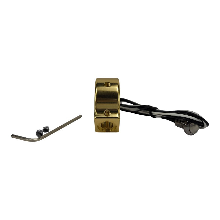 A HardDrive Single Handlebar Switch Kit - Gold - 1" with a screw and a screwdriver, suitable for a custom motorcycle.