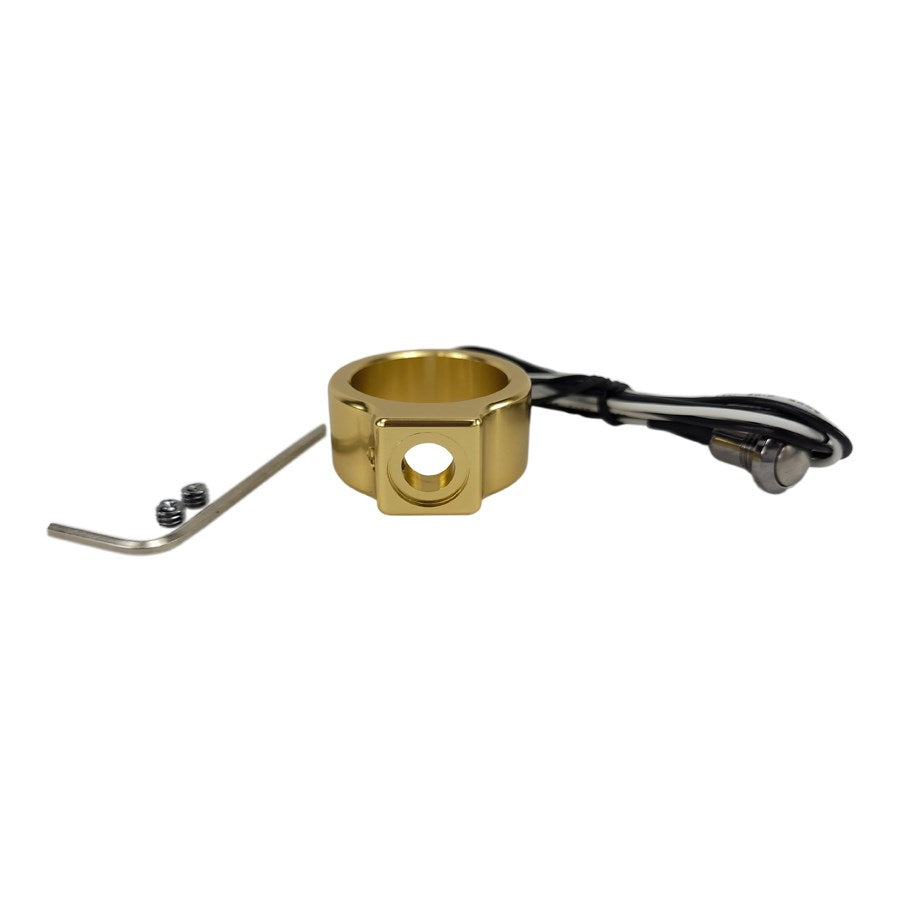 A Single Handlebar Switch Kit - Gold - 1" by HardDrive with a black handlebar.