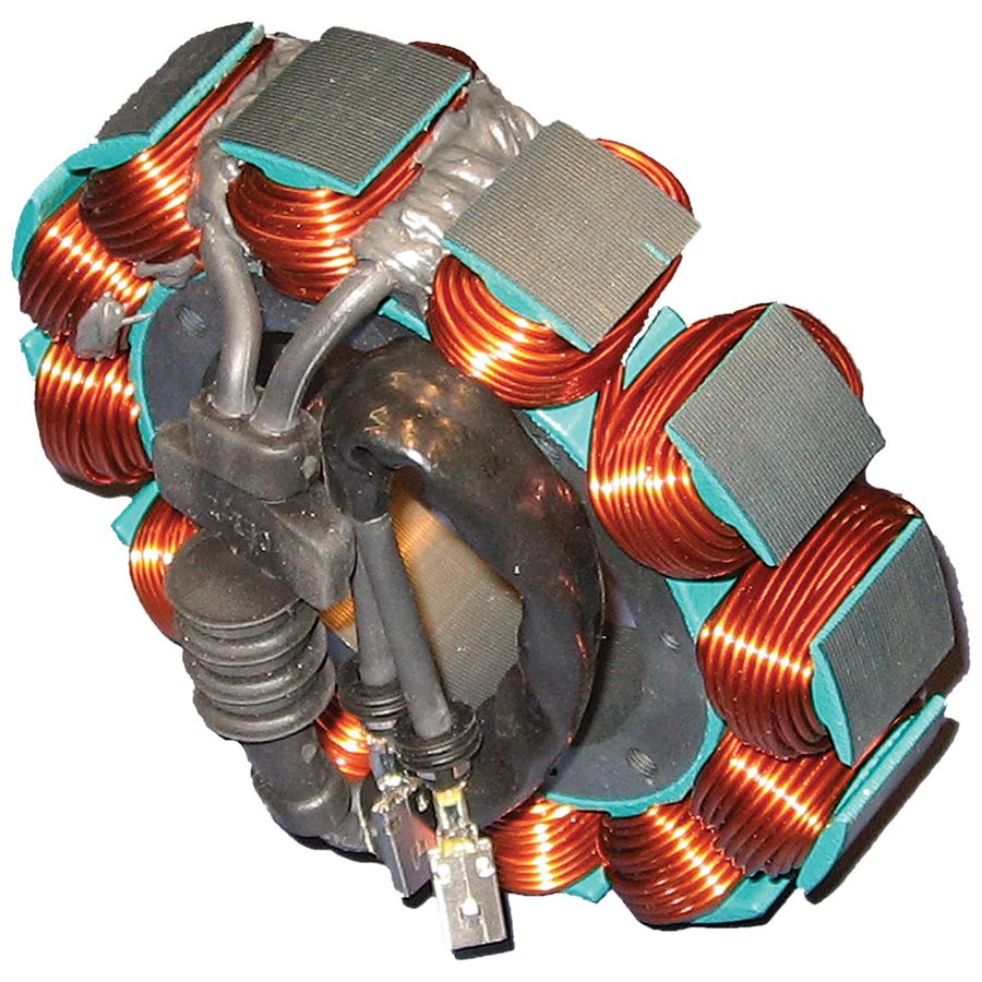 An image of the CE-3845-02 Stator fits 2002-2005 Harley Davidson FLH and FLT Models by Cycle Electric.