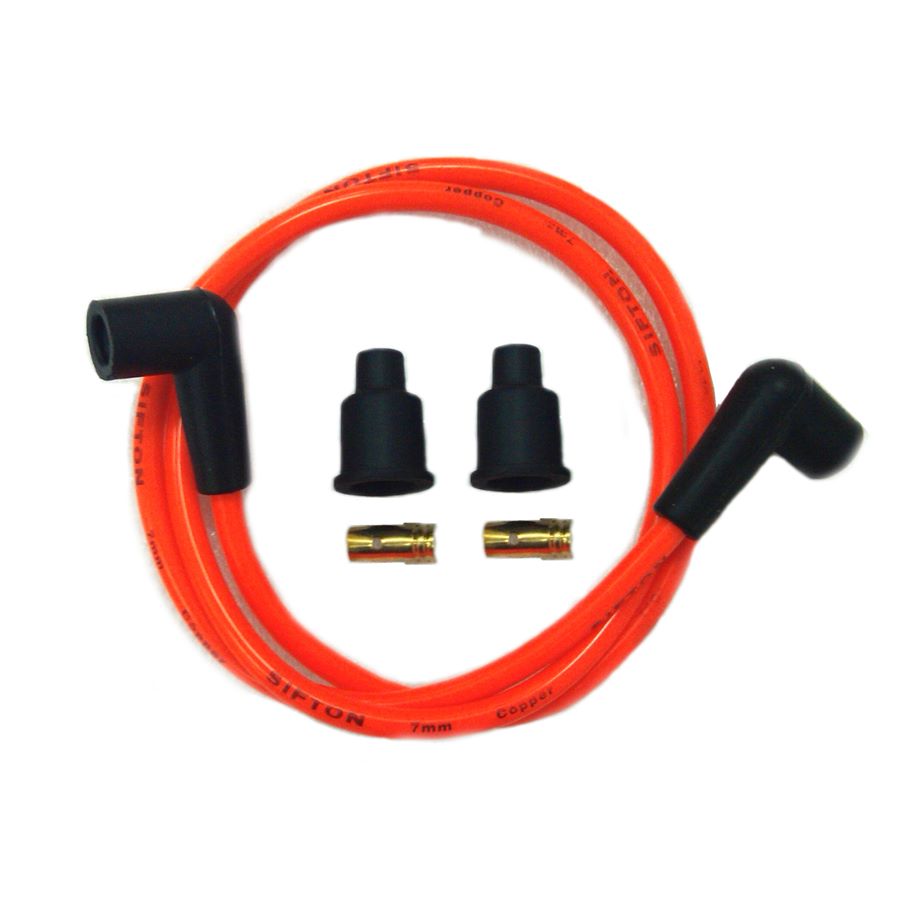 A set of Orange 7mm Universal Spark Plug Wire Kit - Black Ends by Wyatt Gatling.