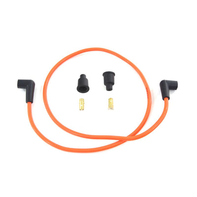 An Orange 7mm Universal Spark Plug Wire Kit - Black Ends by Wyatt Gatling on a white background.