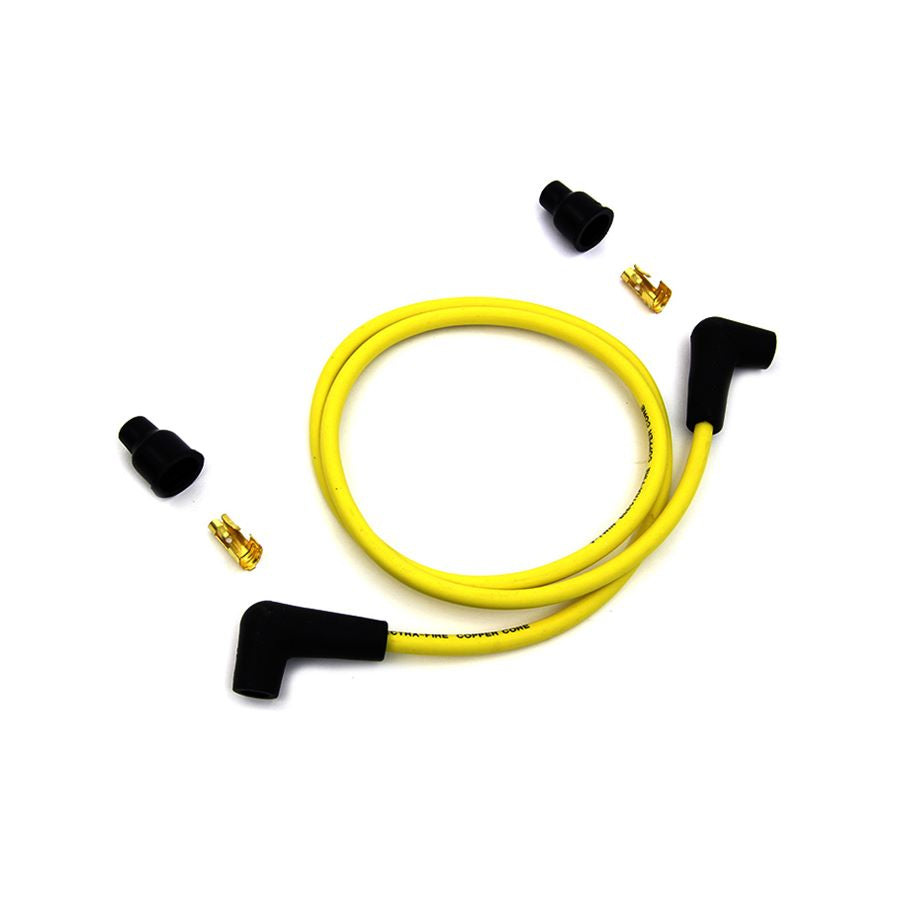 A Wyatt Gatling Yellow 7mm Universal Spark Plug Wire Kit - Black Ends on a white background.