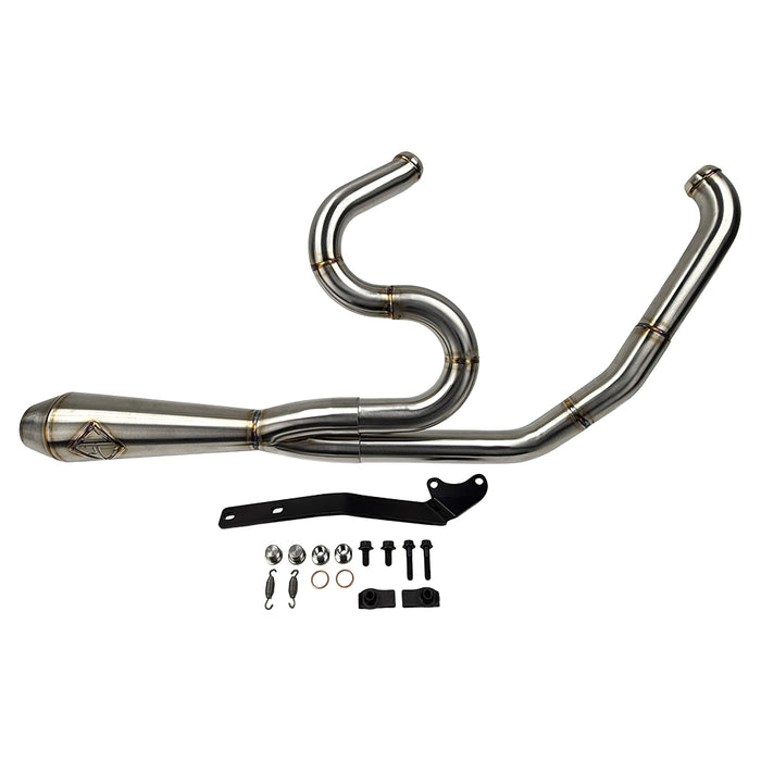 A motorcycle exhaust pipe with an American flag and a SP Concepts Lane Splitter Exhaust Twin Cam Touring 95-16 (stainless) on it.