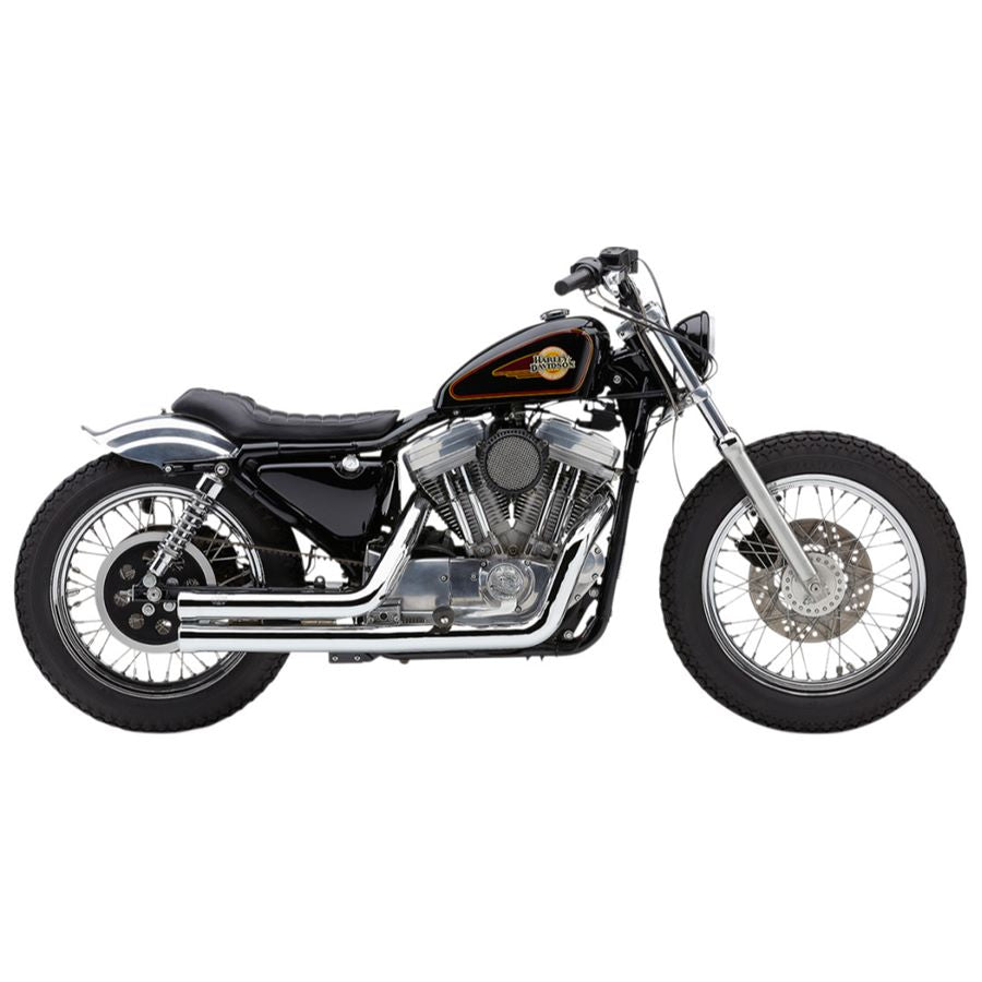 A Cobra Speedster Short 909 Exhaust System - 1986-2003 Sportster XL - Chrome motorcycle is shown against a white background.