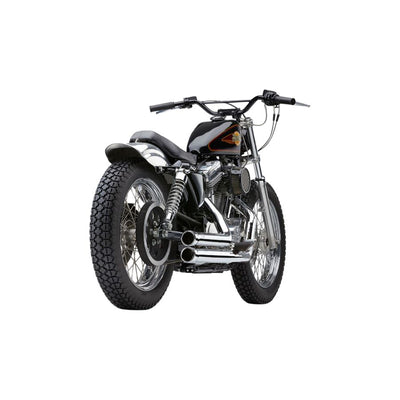 A Speedster Short 909 Exhaust System - 1986-2003 Sportster XL - Chrome motorcycle with a Cobra exhaust system is shown on a white background.