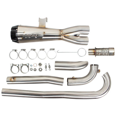 A Two Brothers Comp-S 2 into 1 Exhaust for 2021+ Sportster S - Stainless Steel Finish exhaust system kit for a Sportster S motorcycle.