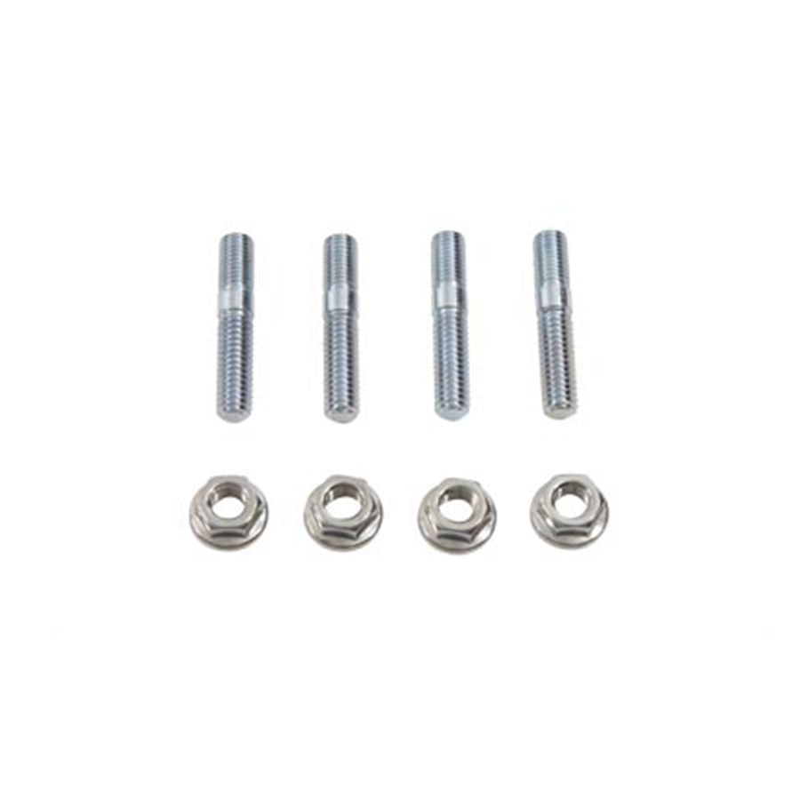 A set of Wyatt Gatling Evo Exhaust Stud Kit bolts and nuts on a white background, including stainless steel flanged nuts.