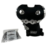 An image of a Premium 55mm CNC Ported Black Manifold for M8 Models by S&S Cycle on a metal surface with performance.