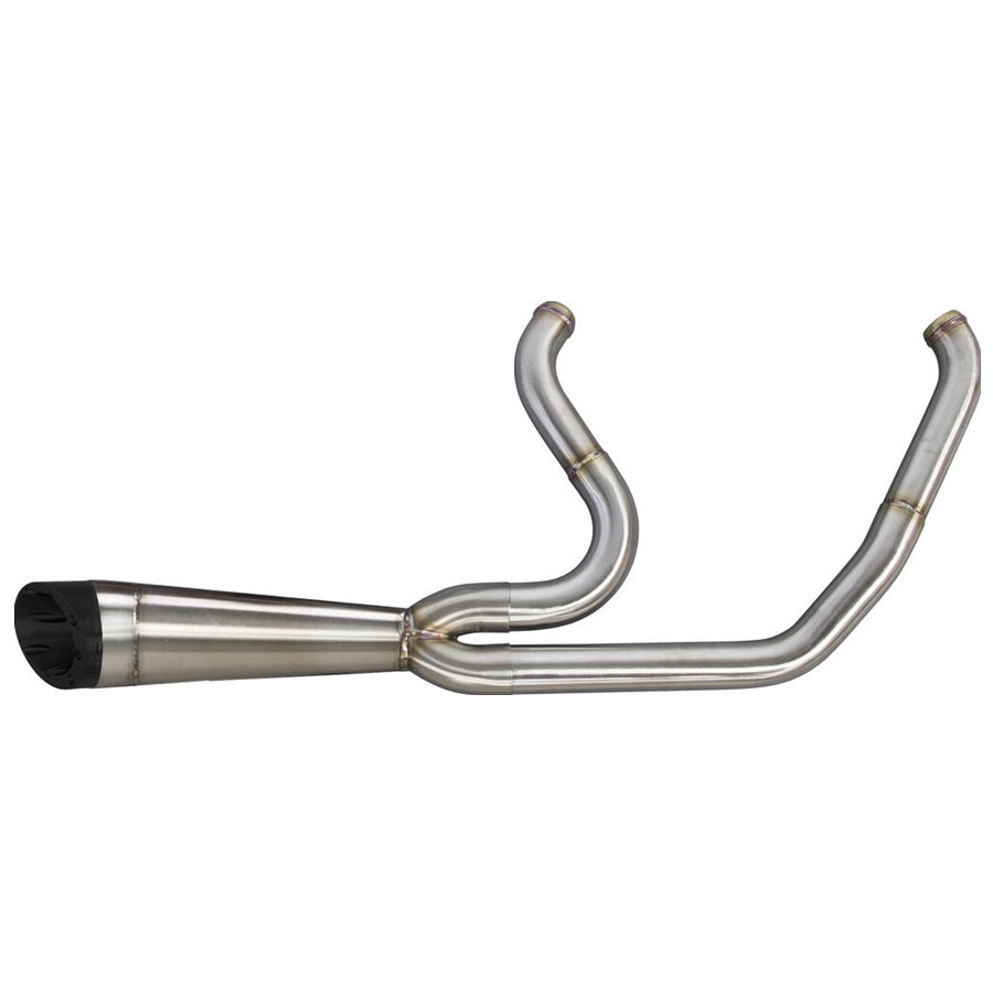 A Two Brothers Shorty Turn Out Stainless 2 into 1 Exhaust, specifically designed for a Harley Davidson M8 Softail motorcycle, featuring a 2 into 1 design.