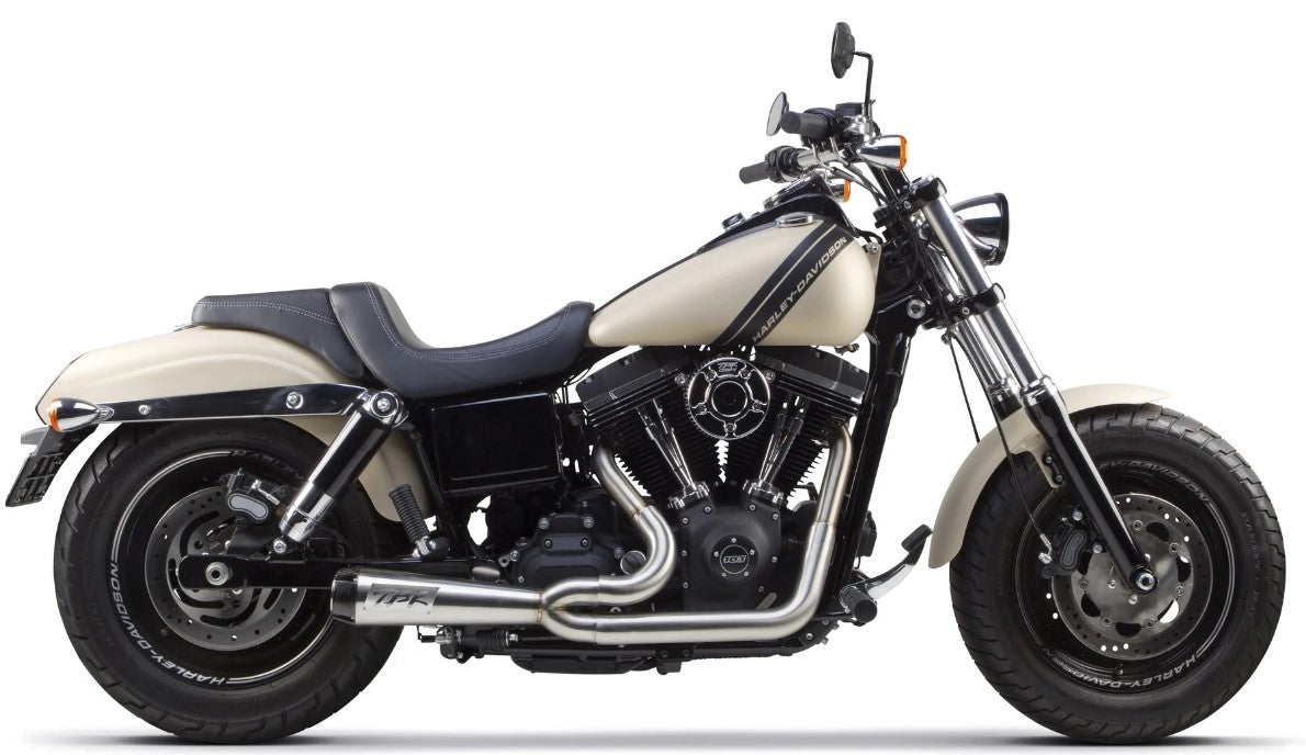 The Harley Dyna is a race inspired motorcycle equipped with the Two Brothers Comp S Stainless 2 into 1 Exhaust for Harley Dyna 2006-2017, perfect for enhancing your SEO keywords.