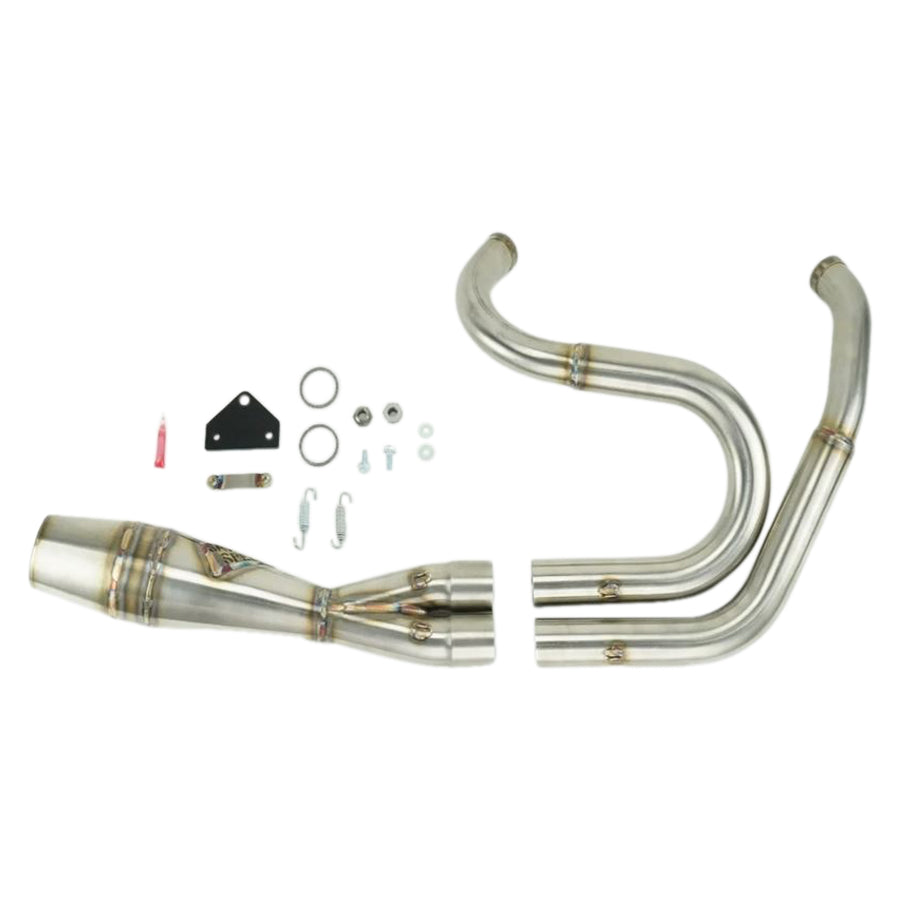 A Sawicki Speed performance exhaust pipe kit for a motorcycle.