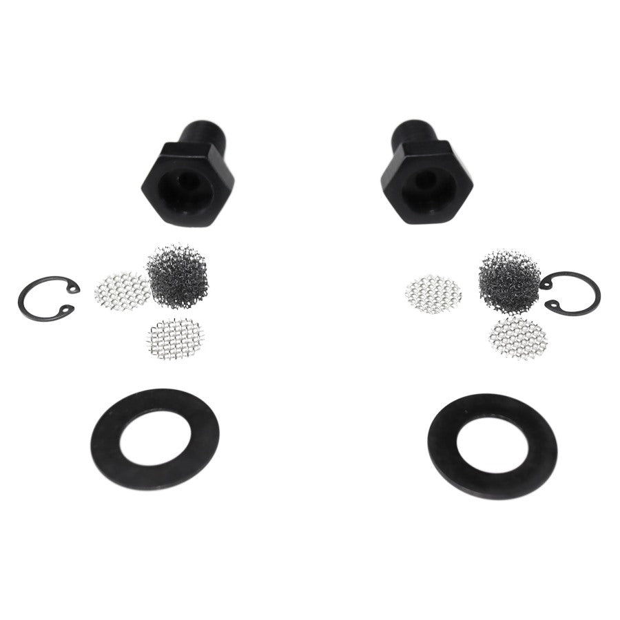 A pair of TC Bros Breather Bolts For 1991-2022 Sportster & EVO Big Twin - Black on a white background.