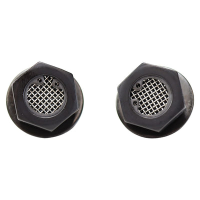 A pair of TC Bros Breather Bolts For 1991-2022 Sportster & EVO Big Twin - Black on a white background.