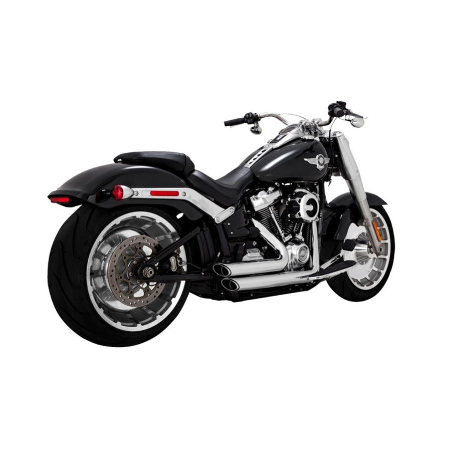 Harley-Davidson M8 Softail equipped with the Vance & Hines Shortshots Staggered Exhaust System - Chrome.