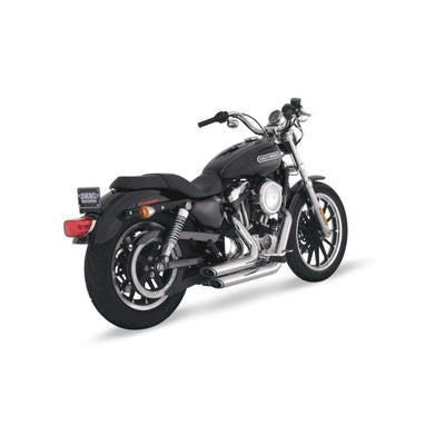 A Vance & Hines Shortshots Staggered Exhaust System - 04-2013 Sportster Chrome for a Sportster motorcycle.