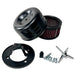 The TC Bros. Black Louvered Air Cleaner for Bendix Zenith & Keihin Butterfly Carbs includes a filter, cover, mounting plate, and fasteners, all set against a white background.