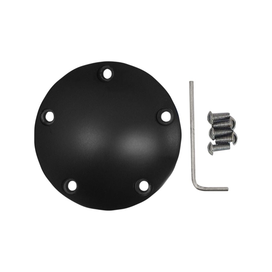 A black Black Points Cover 1999-2017 Twin Cam cover with a screw and nut, made by Drag Specialties.