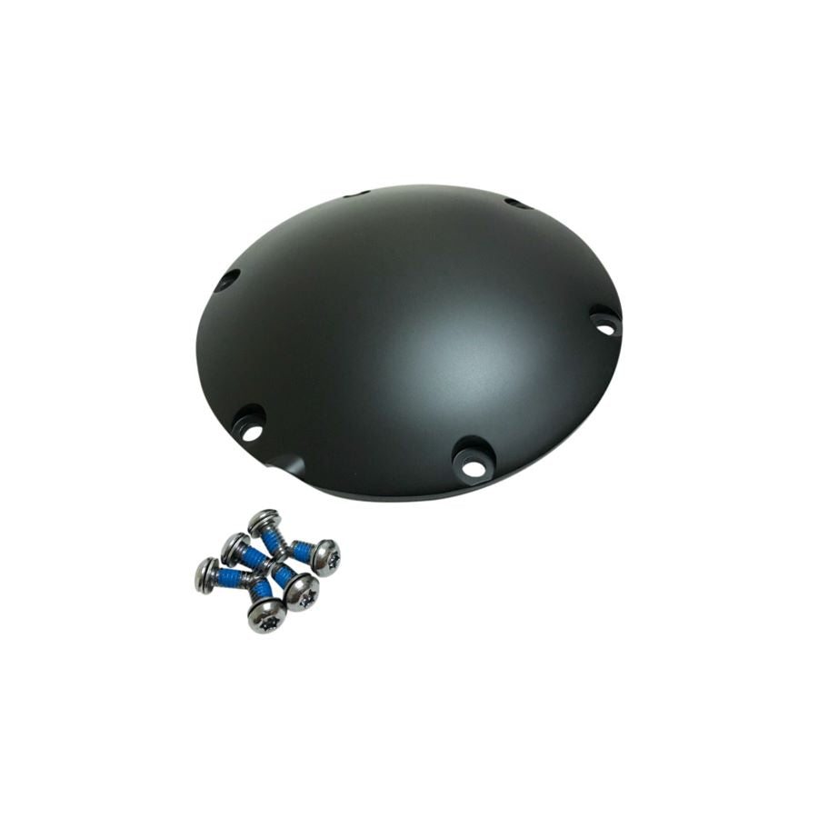 A Black Derby Cover 2004-2022 Sportster with screws and bolts from Drag Specialties.