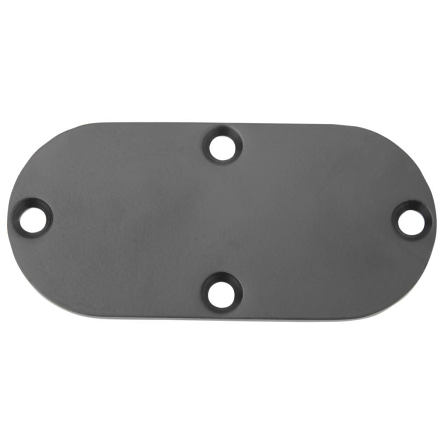 A gray oval Drag Specialties Primary Chain Inspection Cover with holes on it, suitable for Harley-Davidson fitment.