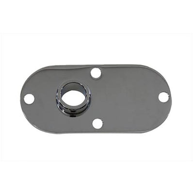 A Wyatt Gatling Chrome Primary Chain Inspection Cover 00-06 FXST/FLST, 99-05 Dyna FXDWG with holes on a white background is the perfect accessory for your Dyna FXDWG or FXST/FLST.
