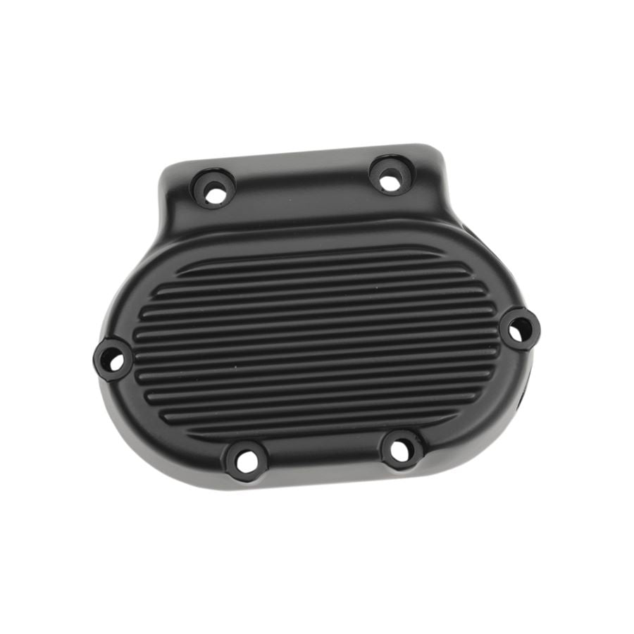 A Drag Specialties Black Transmission Side Cover 99-06 FXD/FXDWG Dyna for a motorcycle engine.