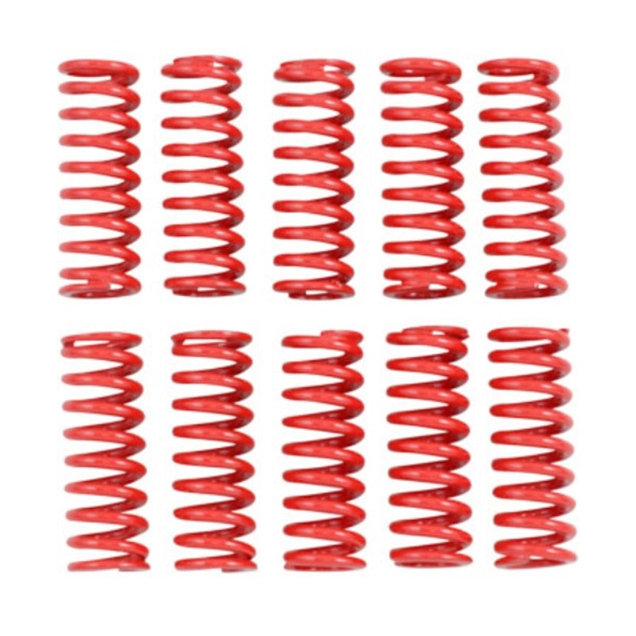 A set of red Kibblewhite Clutch Spring Set (Heavy Duty) 66-84 Harley Shovelhead springs on a white background.