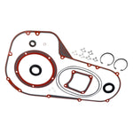 Assorted James Gaskets Primary Gasket Kit and Seals set with fastening clips for the Harley community.