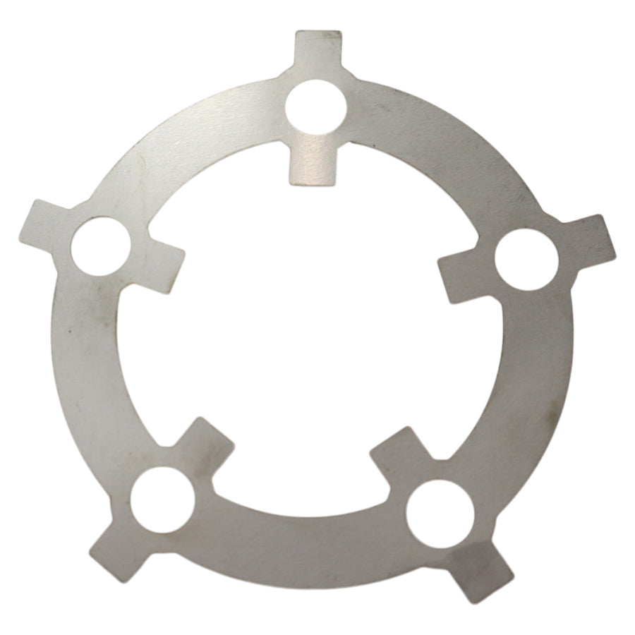 A TC Bros. Sprocket Lock for Harley Davidson Rear Wheel Pulley Bolts with holes on it.