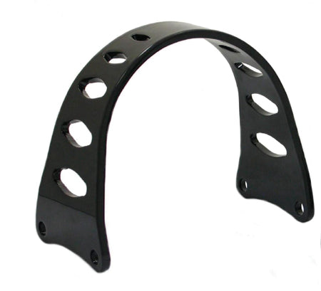 A Mid-USA Custom black motorcycle handlebar with holes on it.