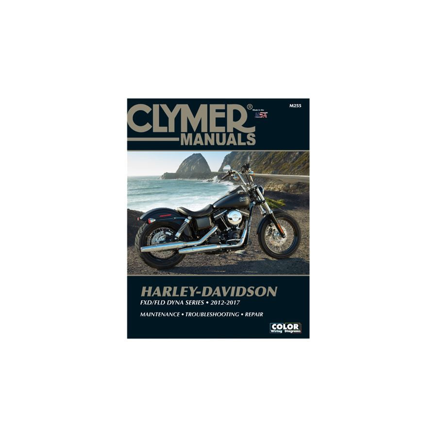 Clymer Repair Manual for 2012-2017 Dyna FXD/FLD models, providing comprehensive motorcycle maintenance guidance.