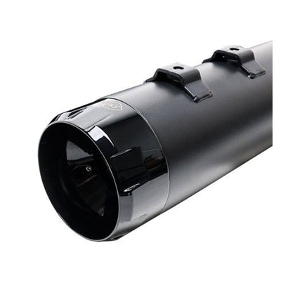 A 50 State Legal - Mk45 TOURING MUFFLER for M8 TOURING MODELS - Black with Black Thruster End Cap by S&S Cycle on a white background.